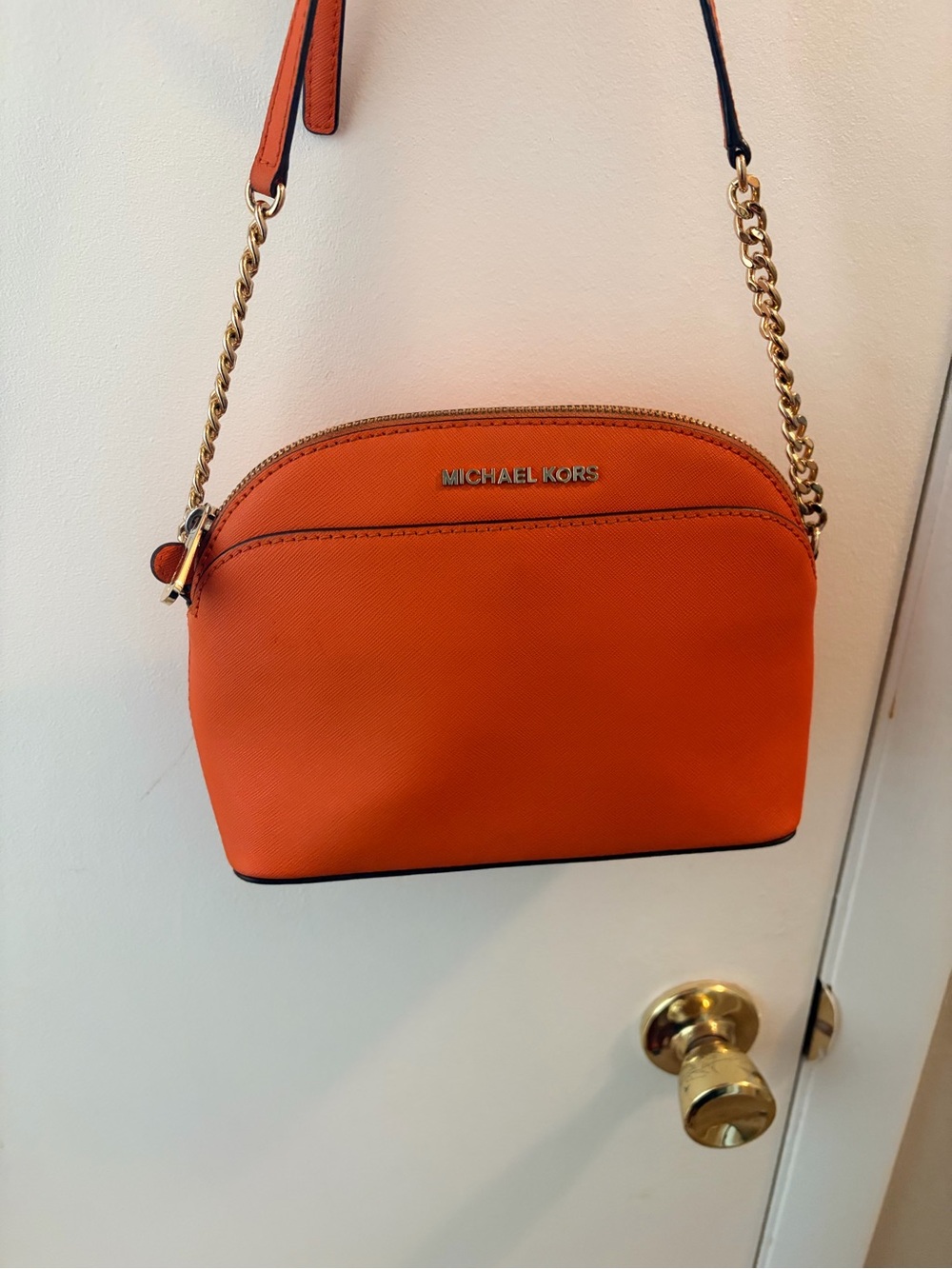 Michael Kors Cindy Large Dome Crossbody Bag Saffiano Leather Clementine Orange